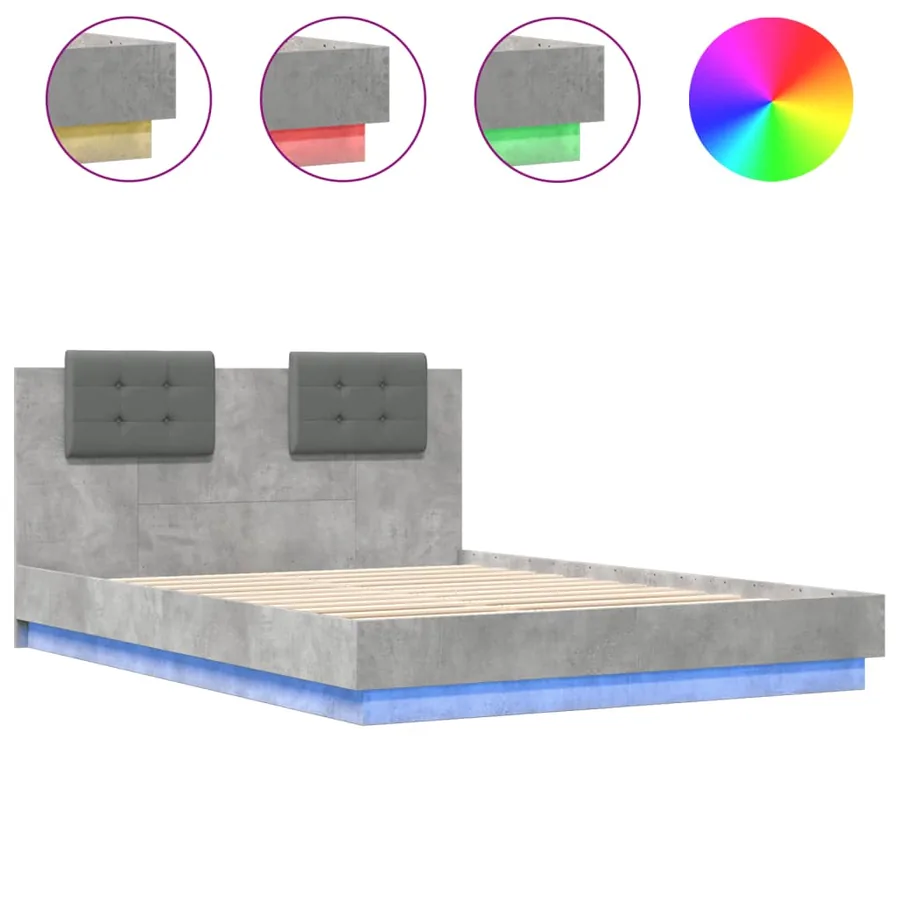 Cadre de lit avec LED sans matelas gris béton 150x200 cm - 2