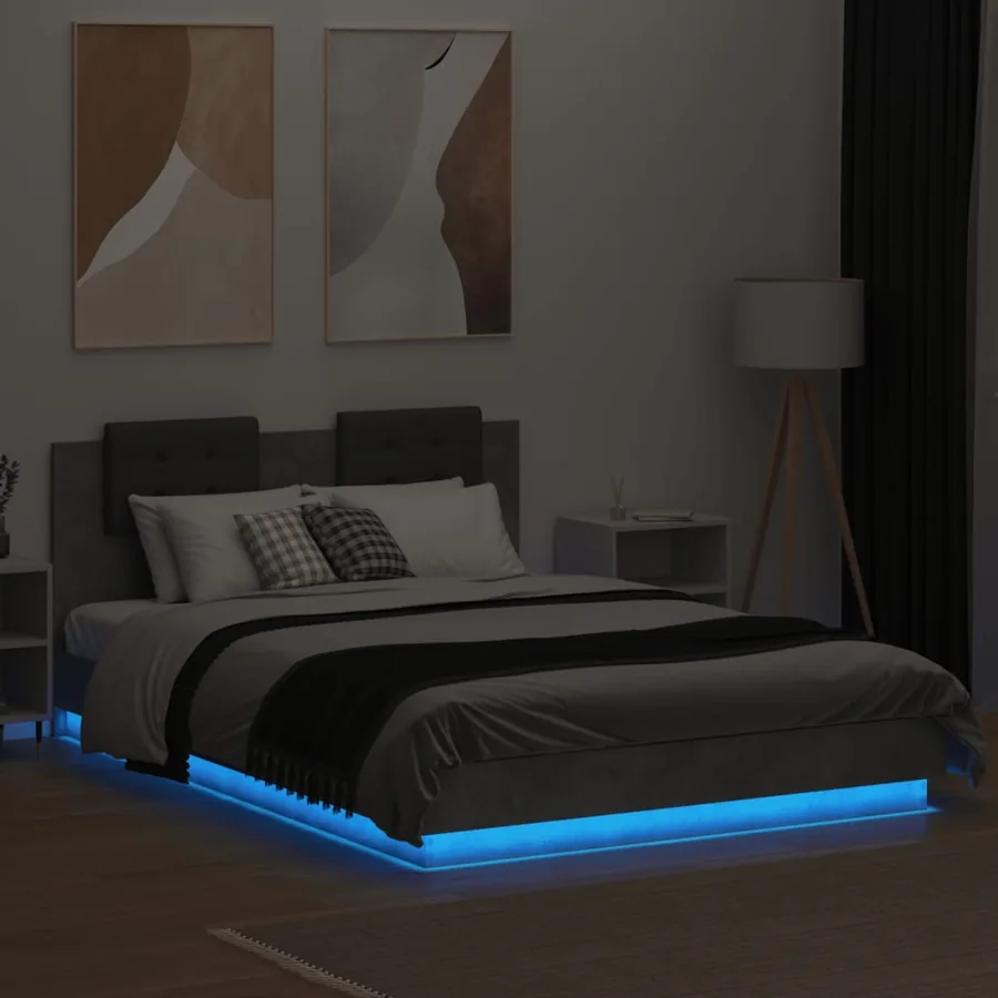 Cadre de lit avec LED sans matelas gris béton 150x200 cm - 4
