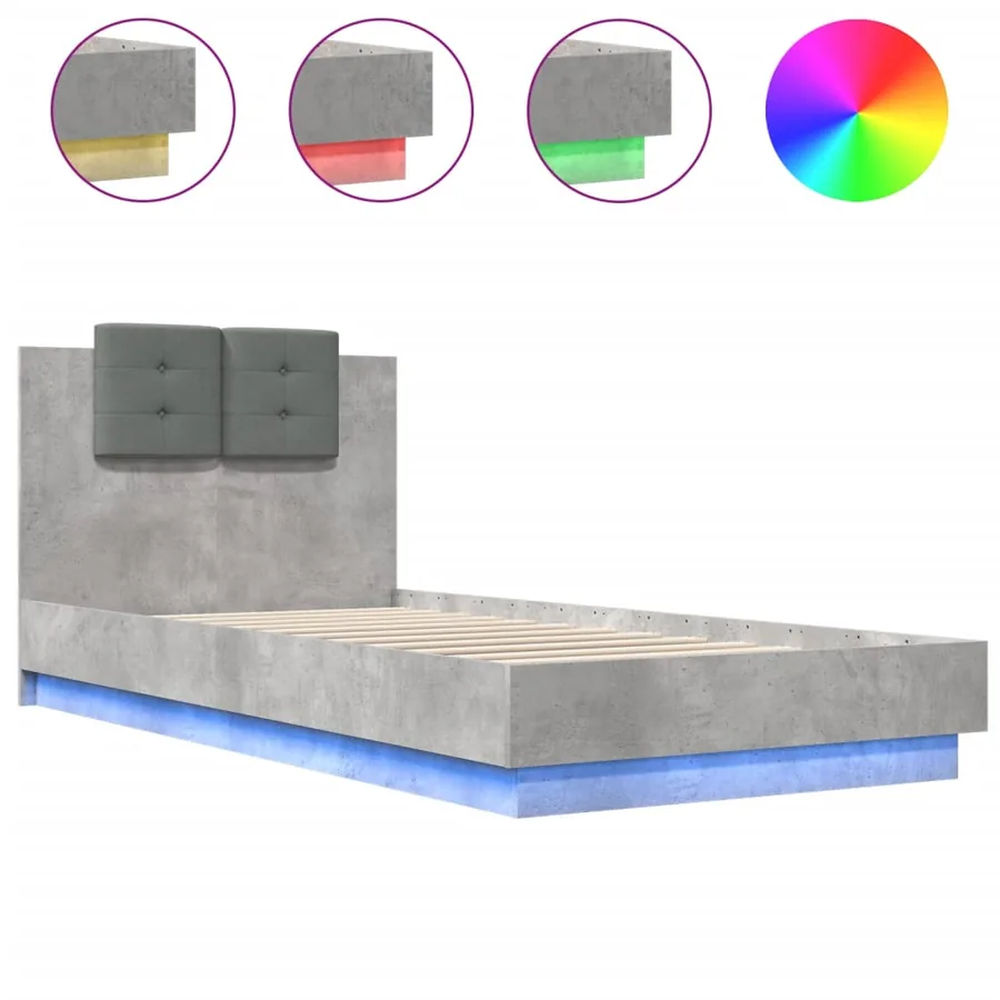 Cadre de lit avec LED sans matelas gris béton 100x200 cm - 2