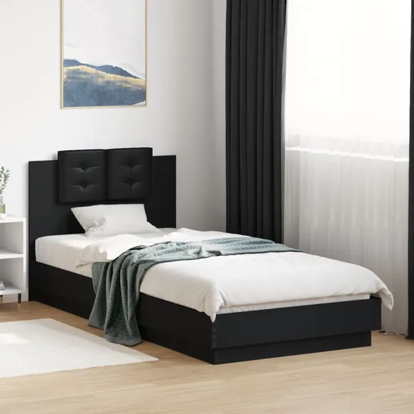Cadre de lit avec LED sans matelas noir 100x200 cm