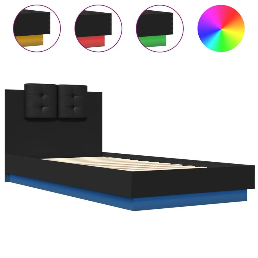 Cadre de lit avec LED sans matelas noir 100x200 cm - 2