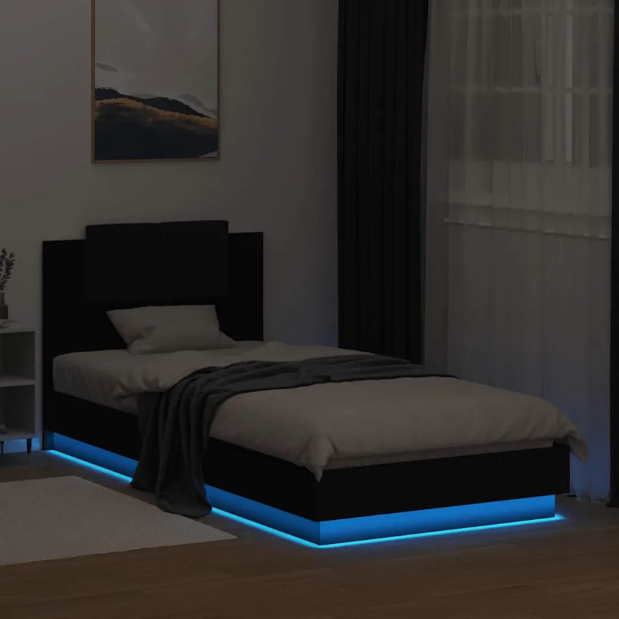 Cadre de lit avec LED sans matelas noir 100x200 cm - 4