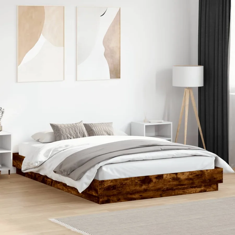 Cadre de lit avec LED sans matelas chêne fumé 160x200 cm