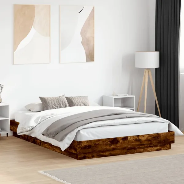 Cadre de lit avec LED sans matelas chêne fumé 160x200 cm