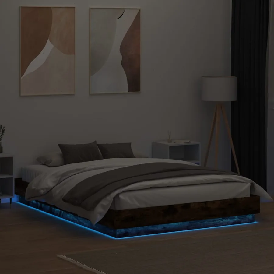 Cadre de lit avec LED sans matelas chêne fumé 160x200 cm - 4