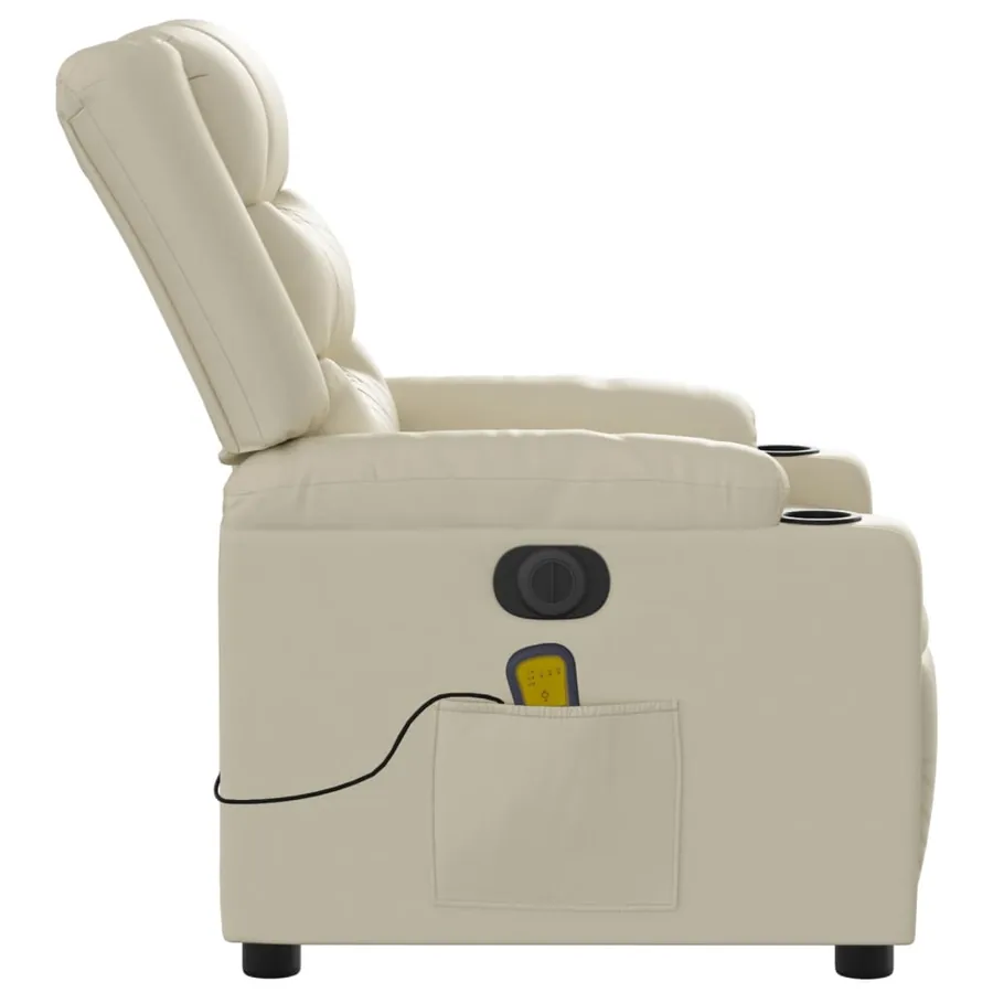 Fauteuil de massage inclinable électrique crème similicuir - 10