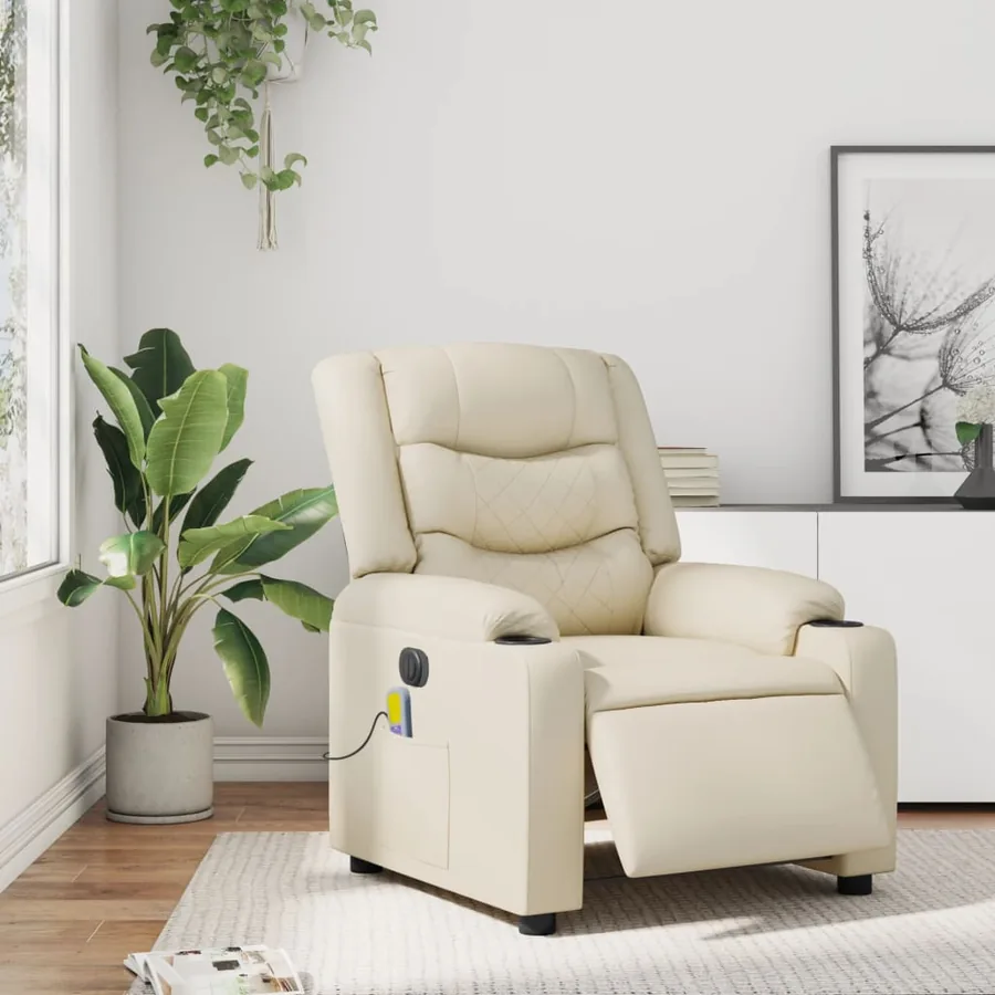 Fauteuil de massage inclinable électrique crème similicuir - 16