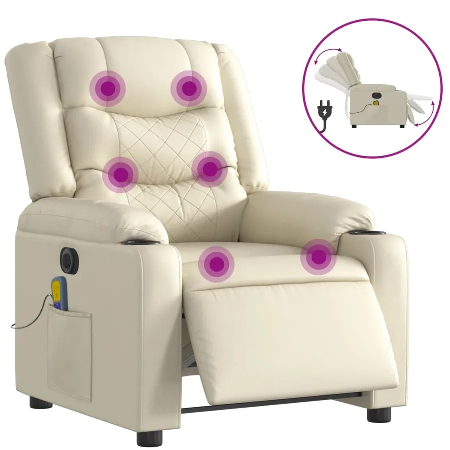 Fauteuil de massage inclinable électrique crème similicuir - 2