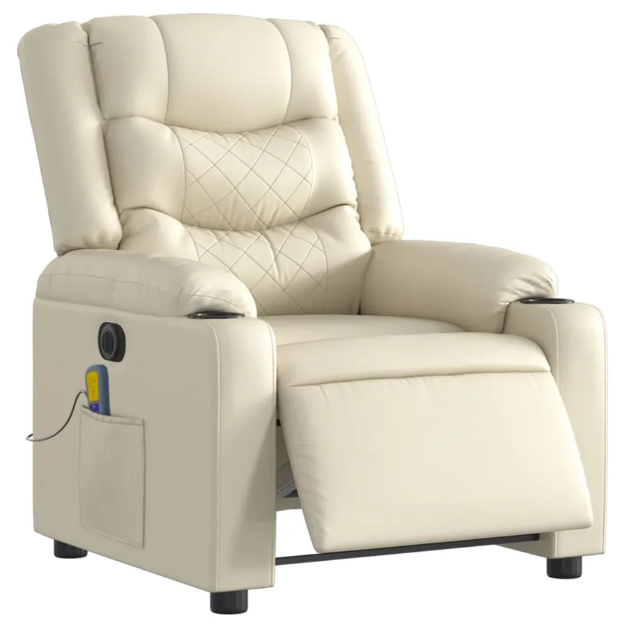 Fauteuil de massage inclinable électrique crème similicuir - 3