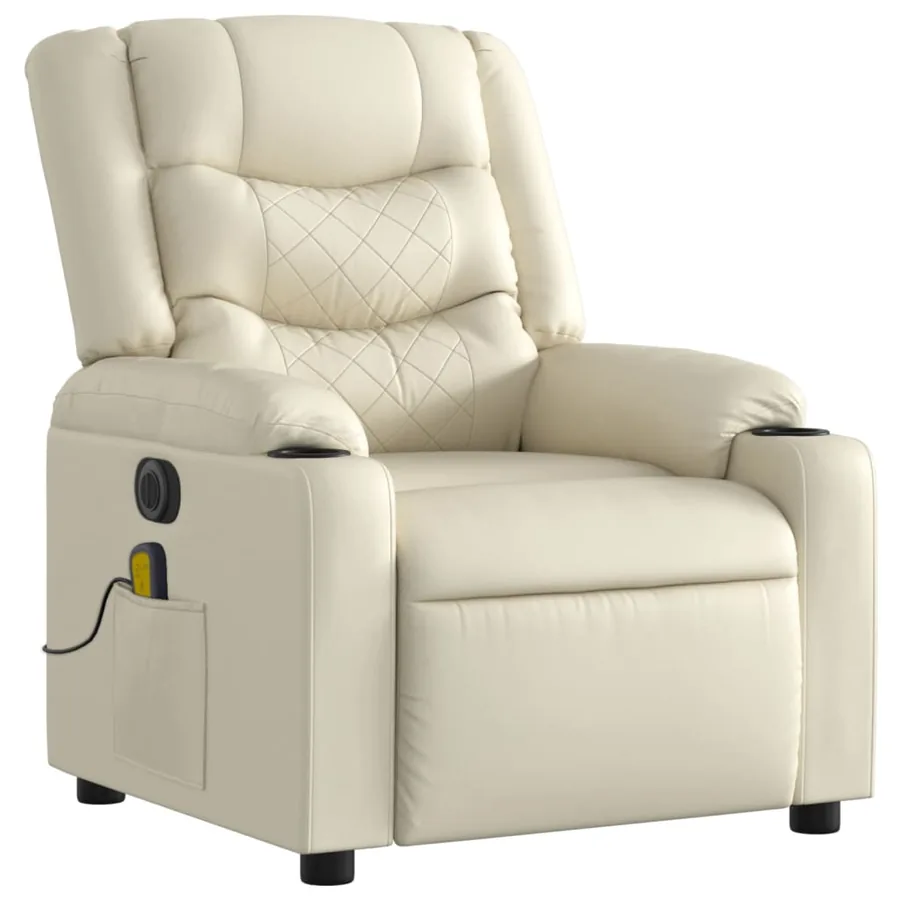 Fauteuil de massage inclinable électrique crème similicuir - 4