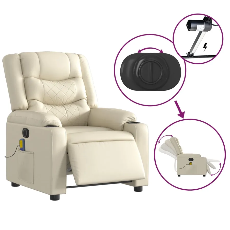 Fauteuil de massage inclinable électrique crème similicuir - 6