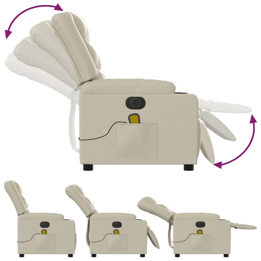 Fauteuil de massage inclinable électrique crème similicuir - 7