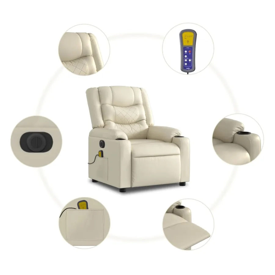 Fauteuil de massage inclinable électrique crème similicuir - 8