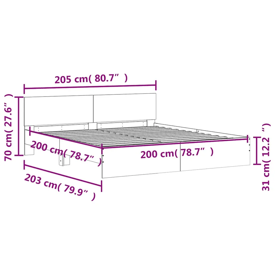 Cadre de lit avec LED sans matelas chêne marron 200x200 cm - 16