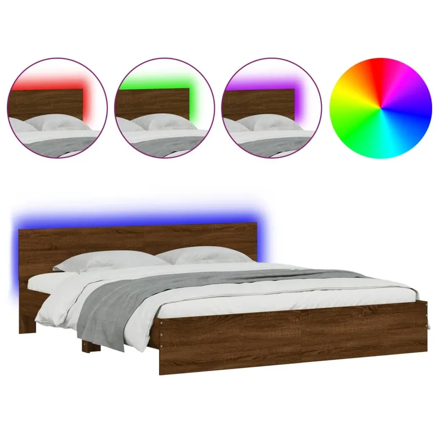 Cadre de lit avec LED sans matelas chêne marron 200x200 cm - 2
