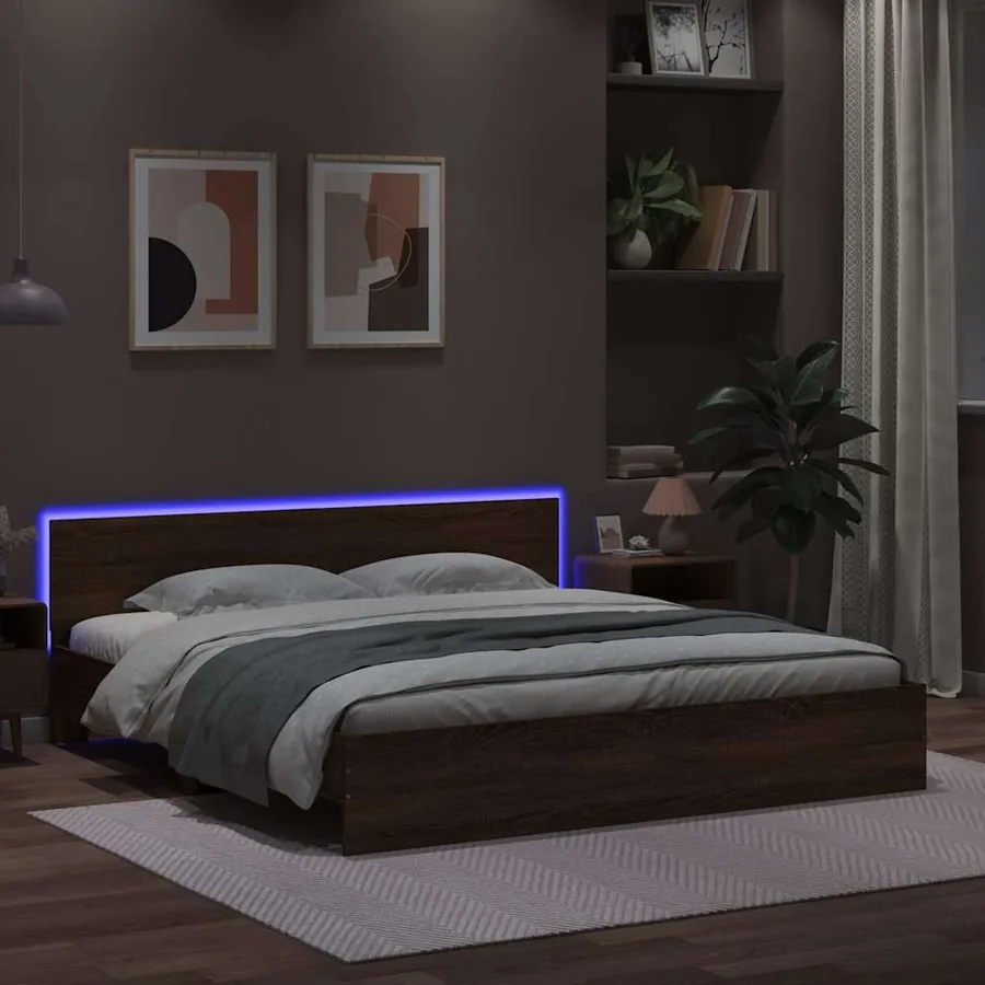 Cadre de lit avec LED sans matelas chêne marron 200x200 cm - 4