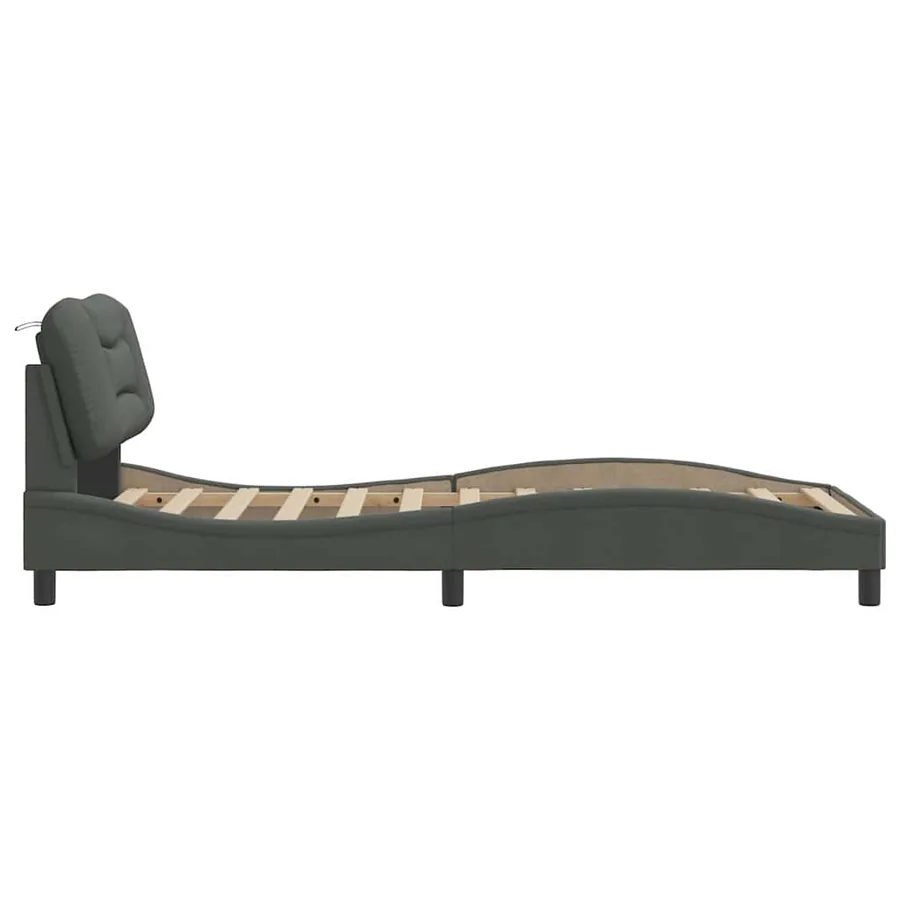 Cadre de lit sans matelas Hvar gris foncé 90x190 cm tissu - 5