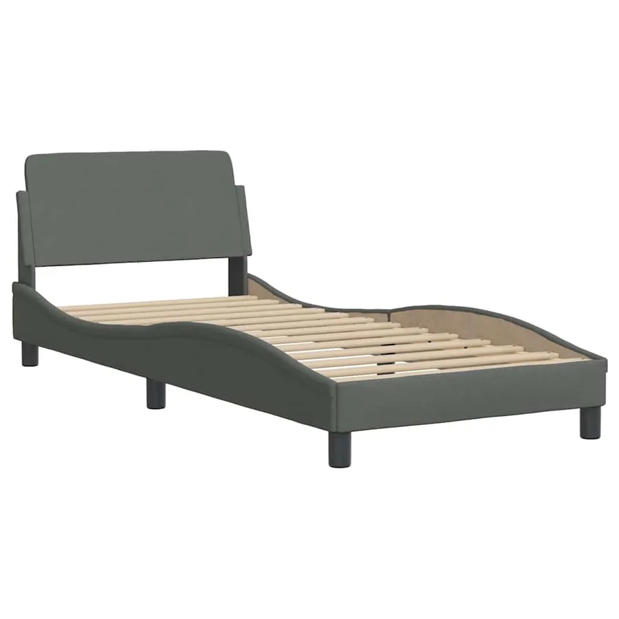 Cadre de lit sans matelas Hvar gris foncé 90x190 cm tissu - 7