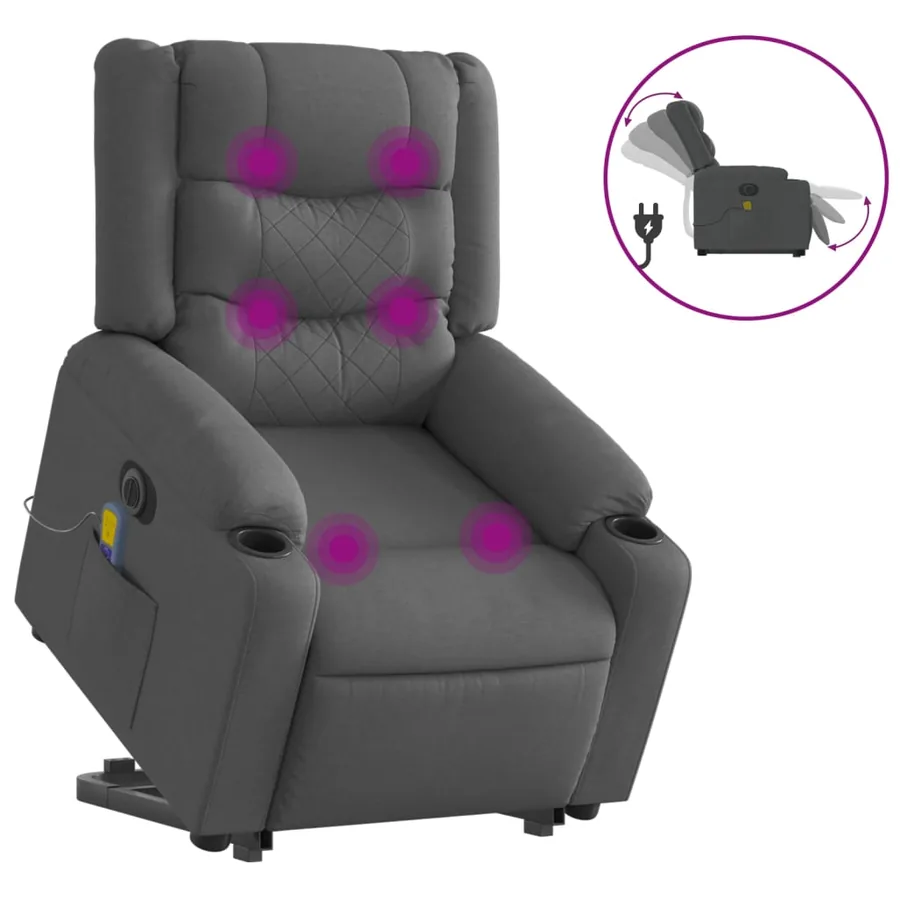 Fauteuil inclinable de massage électrique Gris foncé Tissu - 2