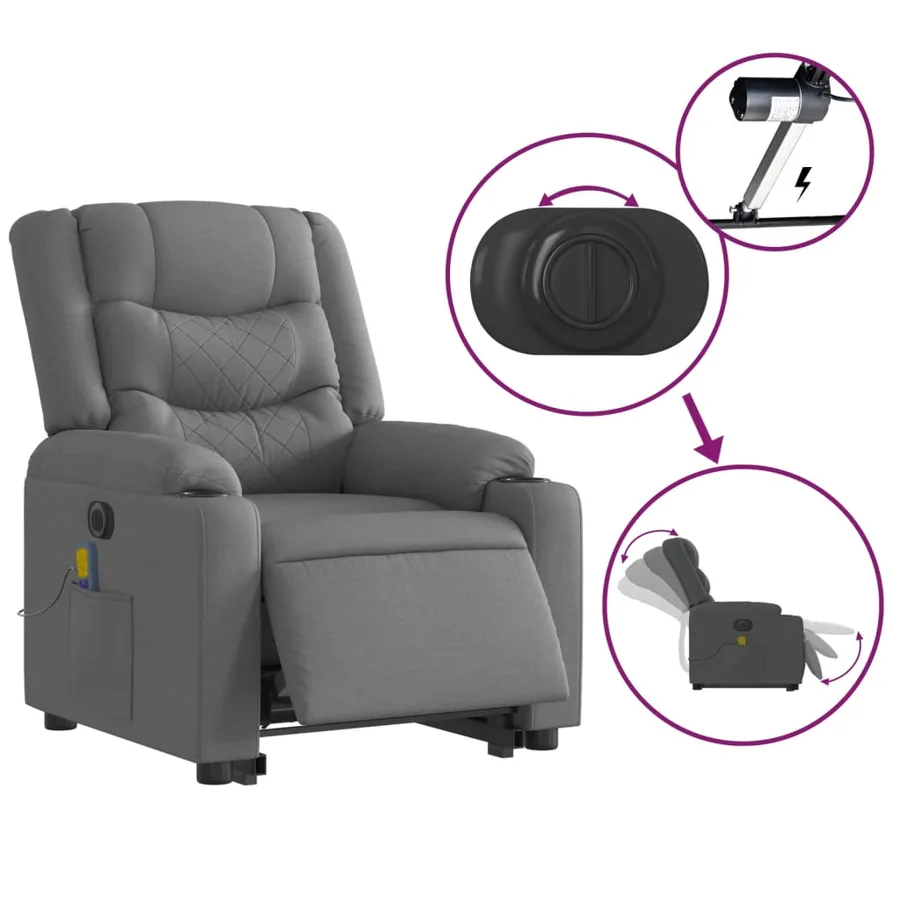 Fauteuil inclinable de massage électrique Gris foncé Tissu - 6