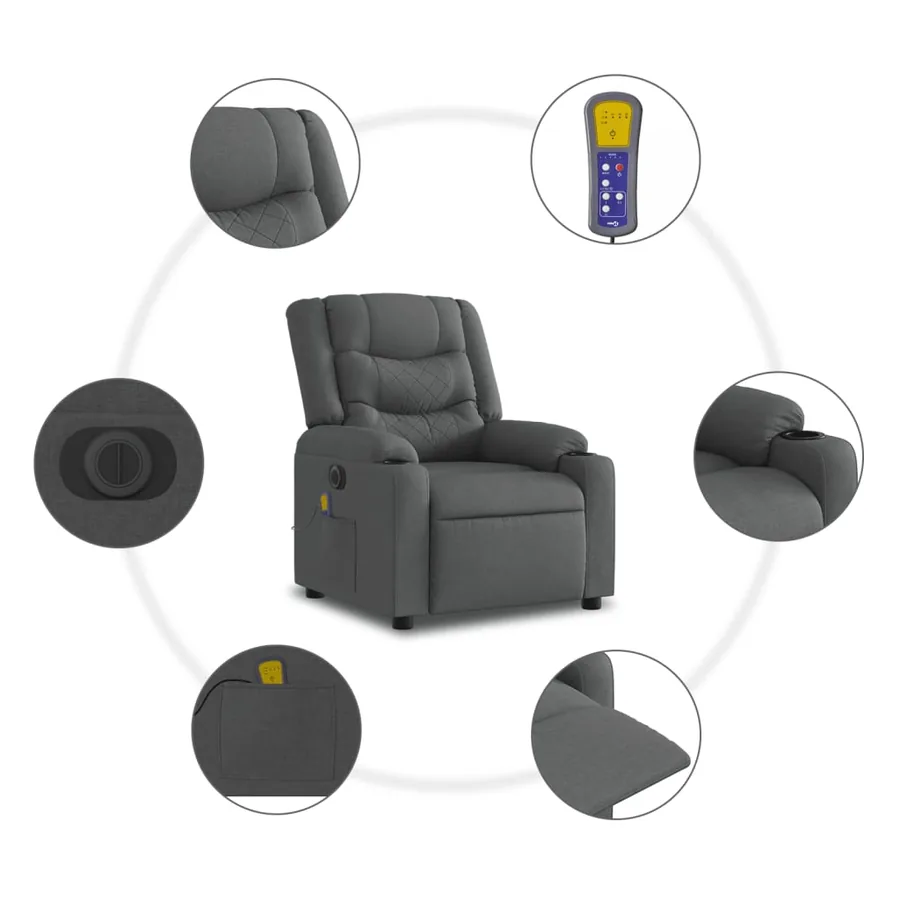 Fauteuil inclinable de massage électrique Gris foncé Tissu - 8