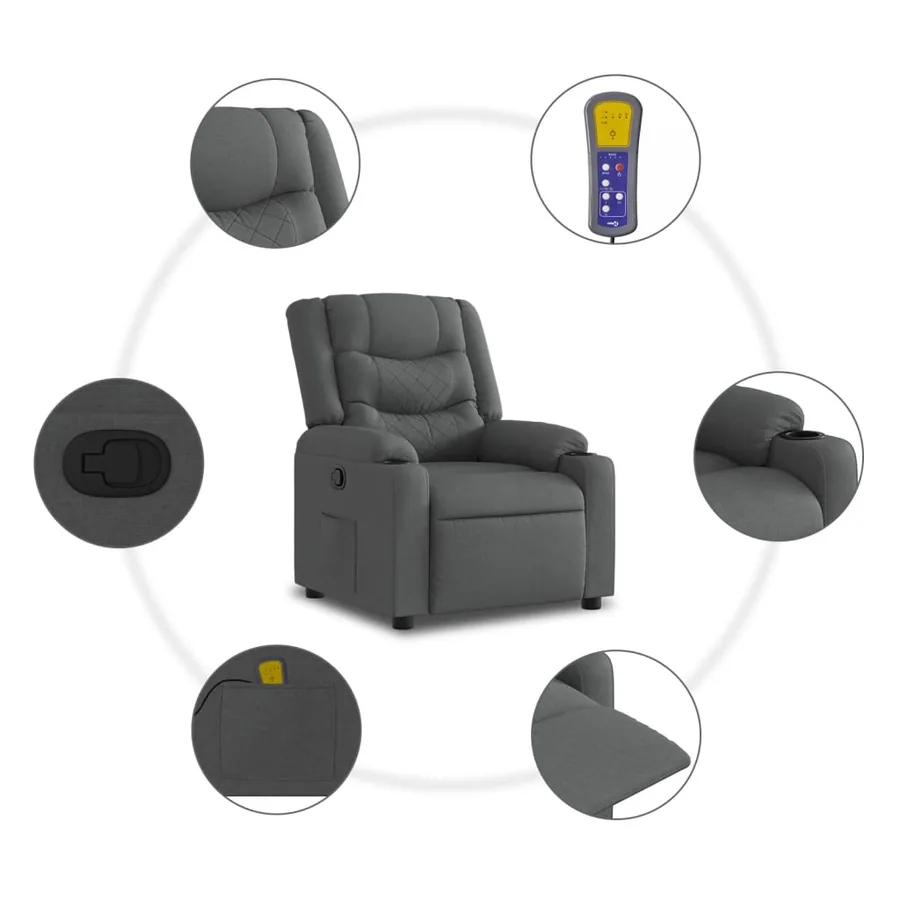 Fauteuil inclinable de massage gris foncé tissu - 6