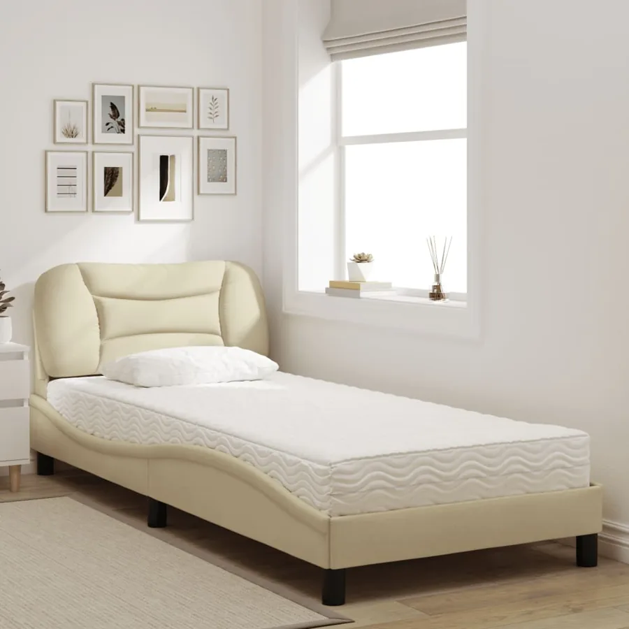 Lit avec matelas Hvar crème 90x190 cm tissu - 3