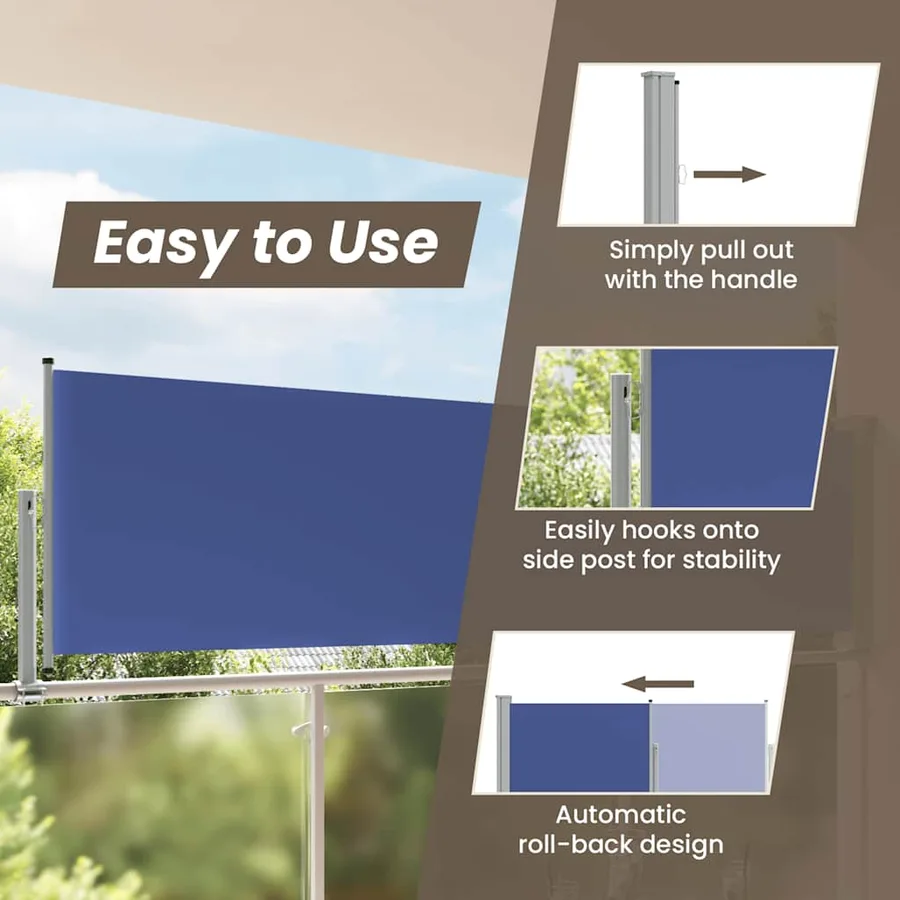 Auvent latéral rétractable de patio 100x300 cm Bleu - 15