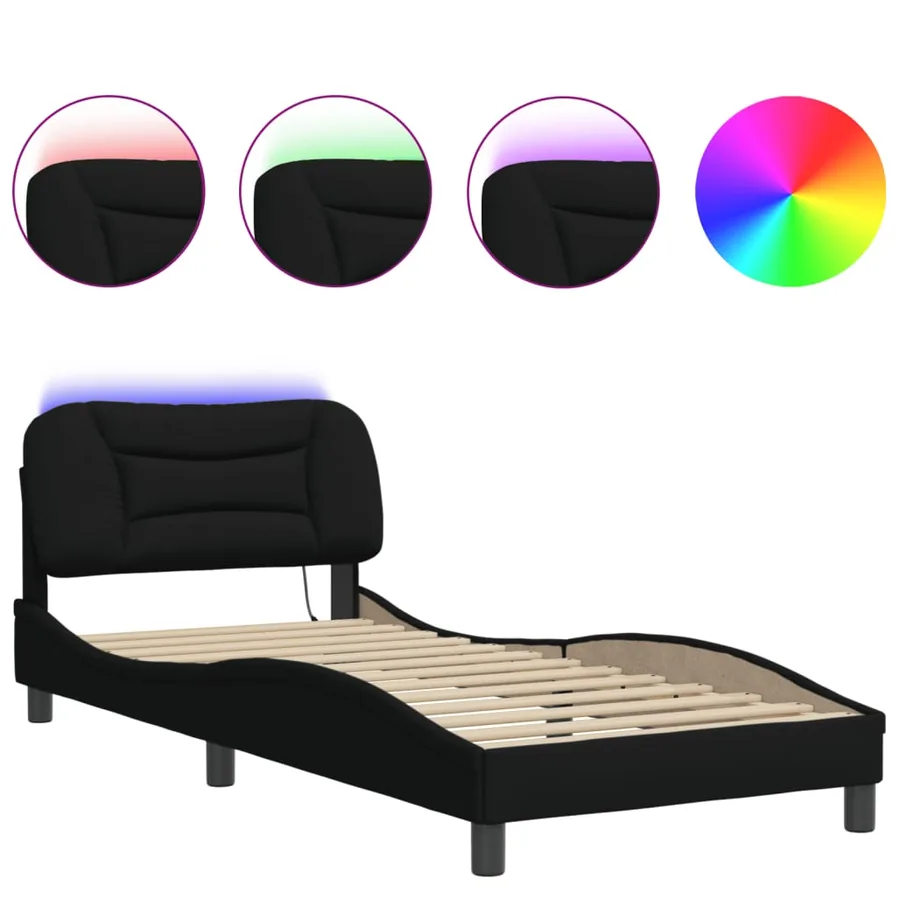 Cadre de lit avec LED sans matelas Hvar noir 90x190 cm tissu - 5