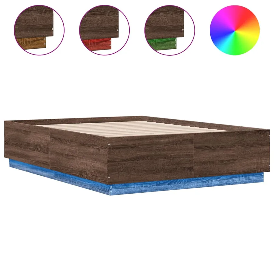 Cadre de lit avec LED sans matelas chêne marron 120x190 cm - 2