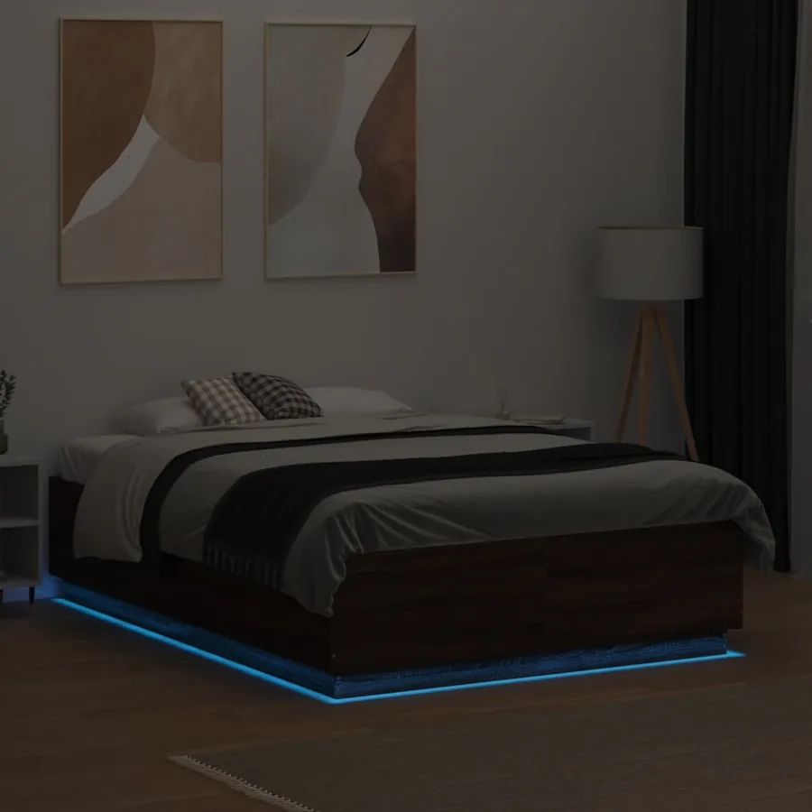Cadre de lit avec LED sans matelas chêne marron 120x190 cm - 4