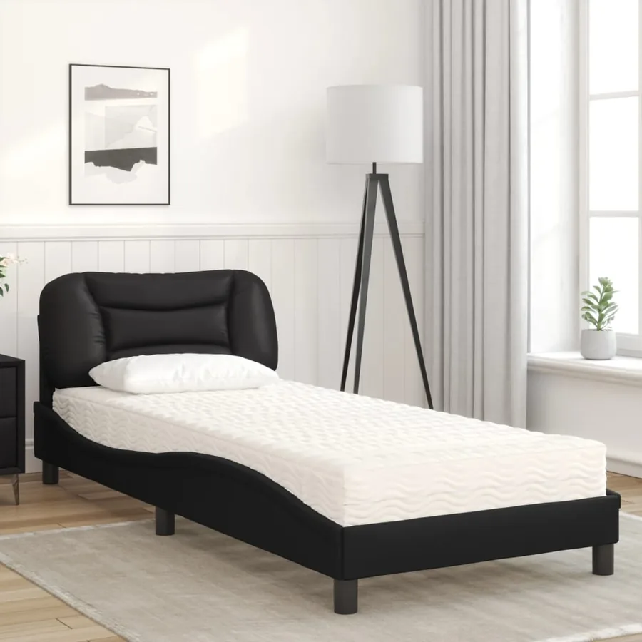 Lit avec matelas Hvar noir 90x190 cm similicuir - 3