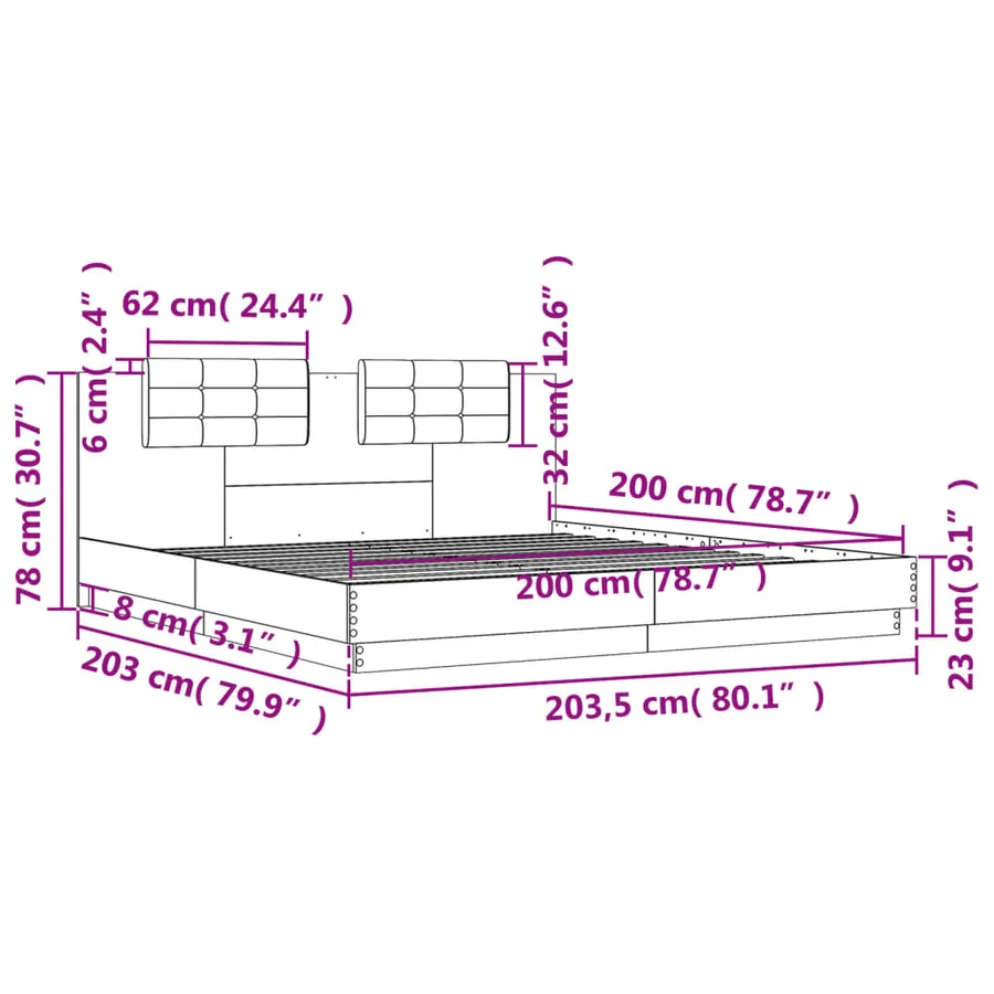 Cadre de lit sans matelas chêne sonoma 200x200 cm - 9