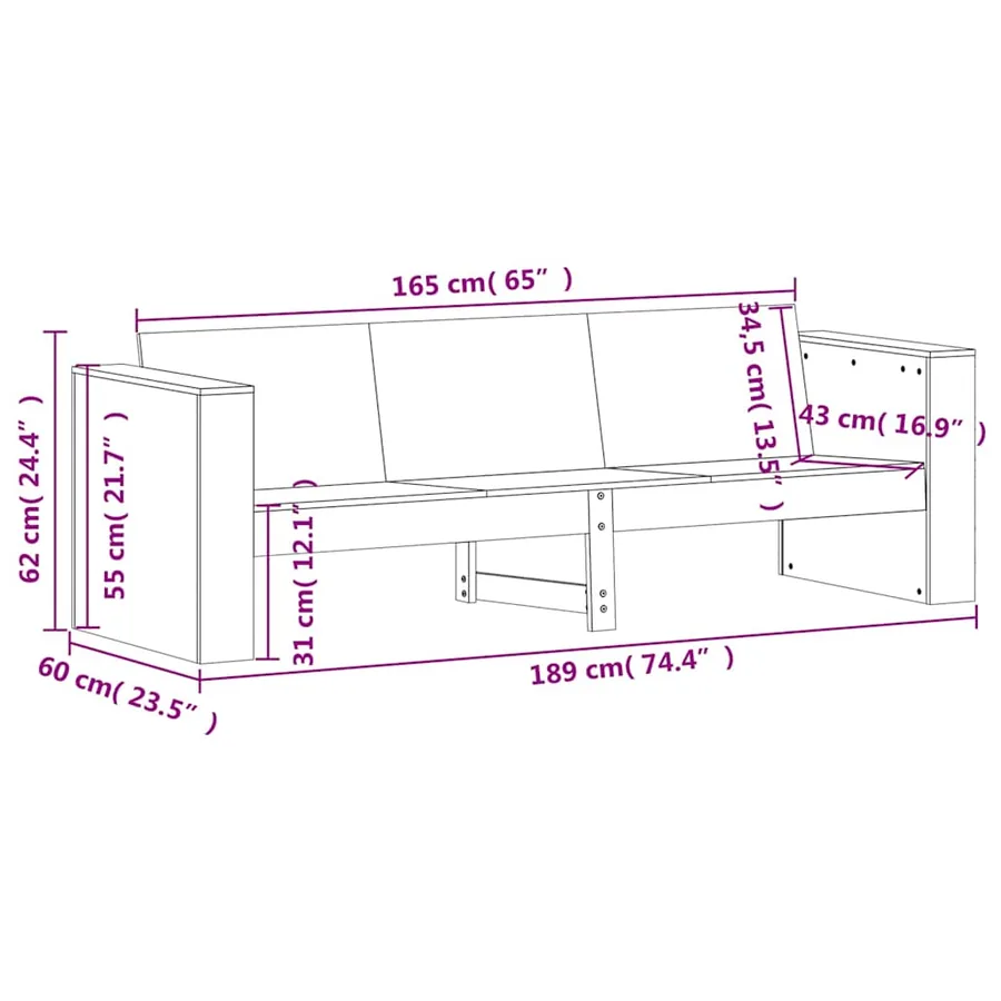 Salon de jardin 2 pcs blanc bois de pin massif - 11