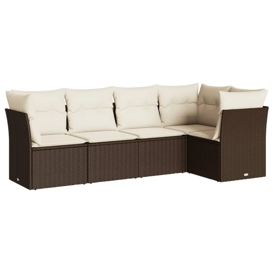 Salon de jardin avec coussins 5 pcs marron résine tressée - 2