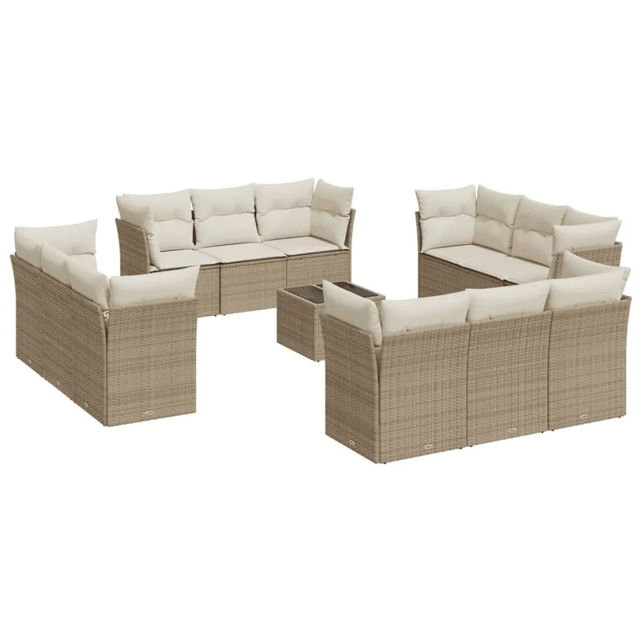 Salon de jardin avec coussins 13 pcs beige résine tressée - 2