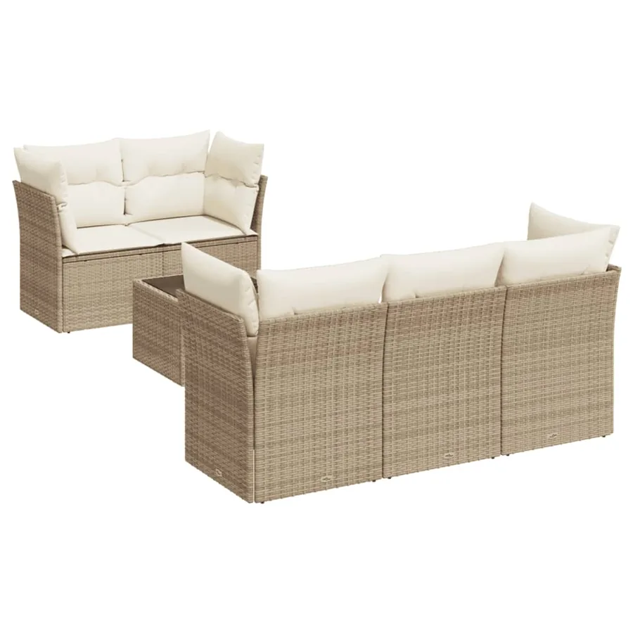 Salon de jardin avec coussins 6 pcs beige résine tressée - 2