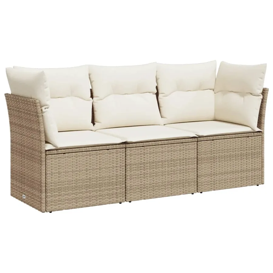 Salon de jardin avec coussins 3 pcs beige résine tressée - 2