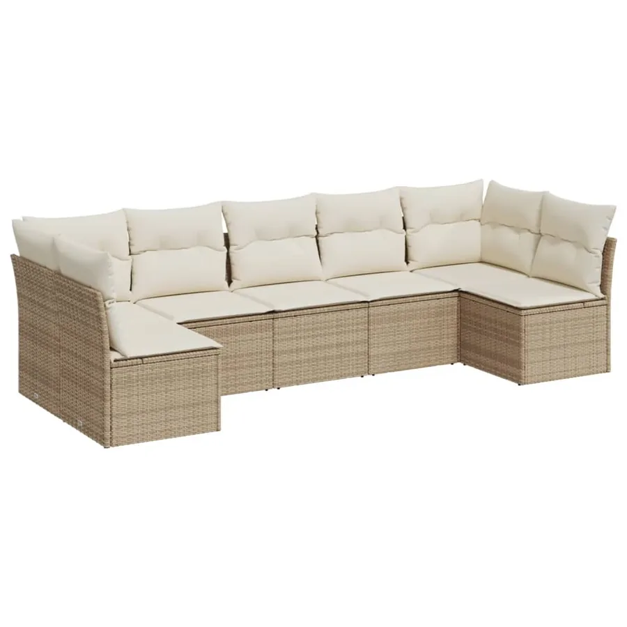 Salon de jardin avec coussins 7 pcs beige résine tressée - 2