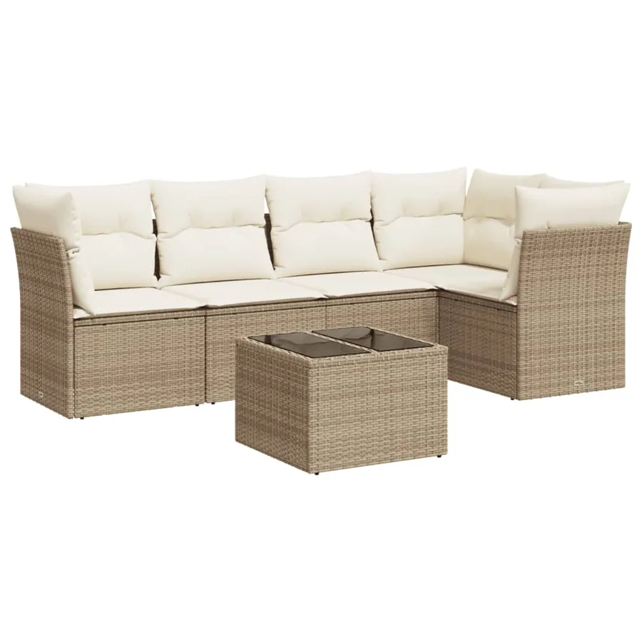 Salon de jardin avec coussins 6 pcs beige résine tressée - 2
