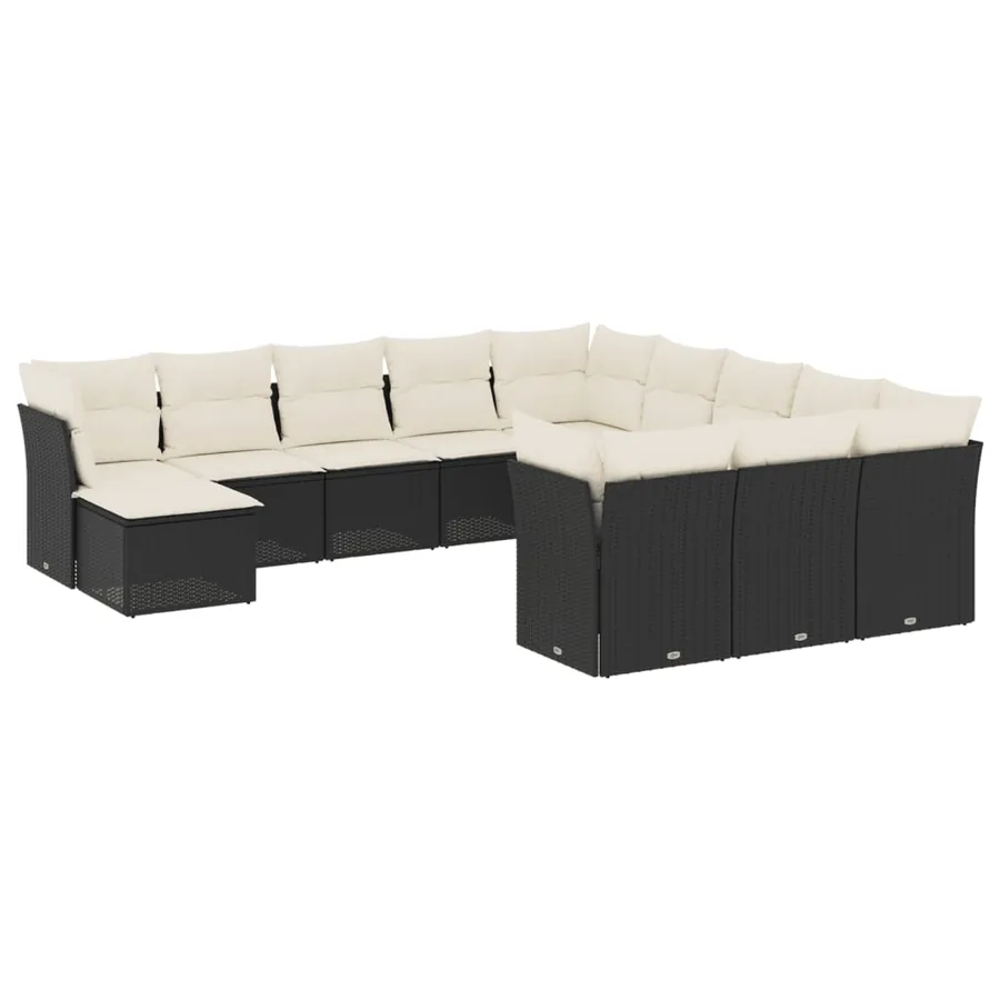 Salon de jardin 12 pcs avec coussins noir résine tressée - 2