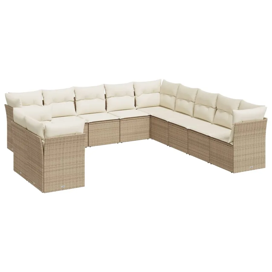 Salon de jardin 11 pcs avec coussins beige résine tressée - 2