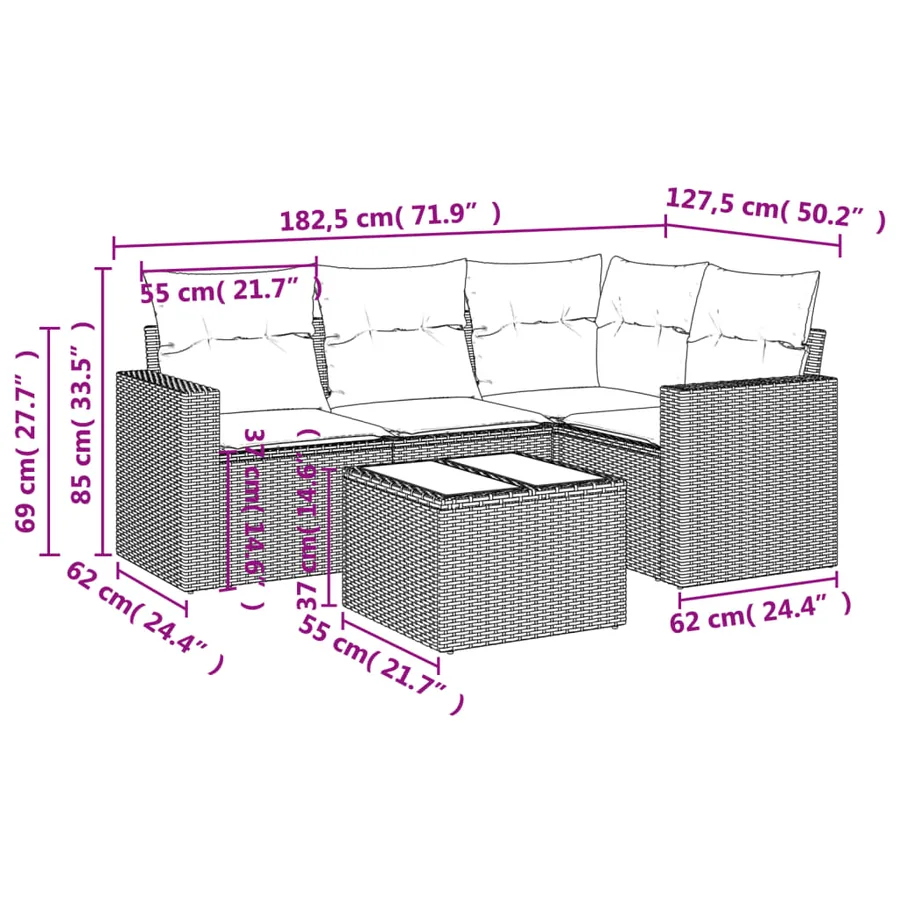 Salon de jardin avec coussins 5 pcs beige résine tressée - 3