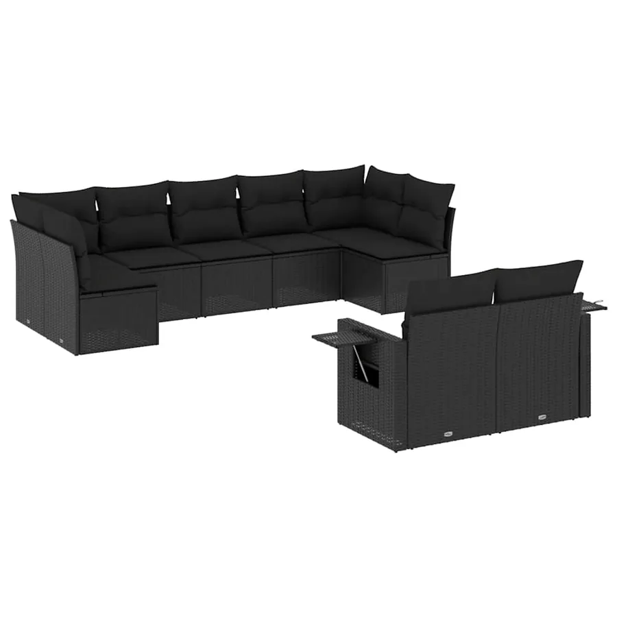 Salon de jardin 9 pcs avec coussins noir résine tressée - 2
