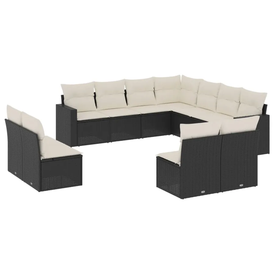 Salon de jardin 11 pcs avec coussins noir résine tressée - 2