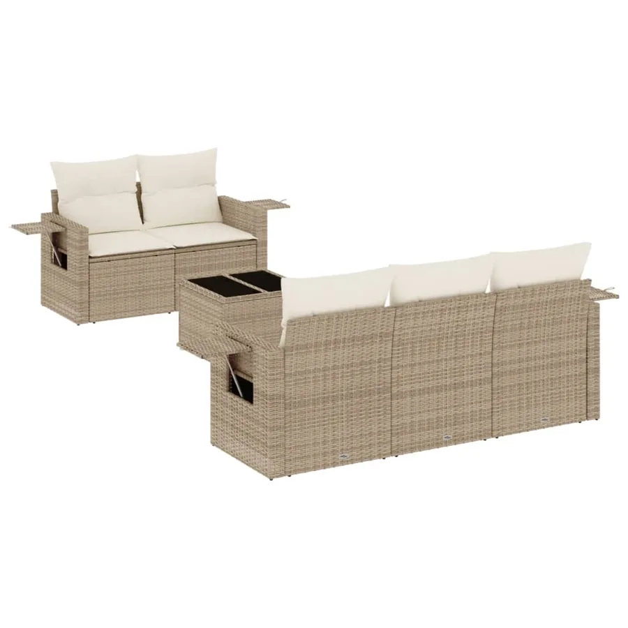 Salon de jardin avec coussins 6 pcs beige résine tressée - 2