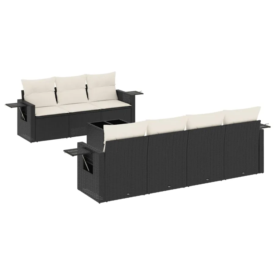 Salon de jardin 8 pcs avec coussins noir résine tressée - 2