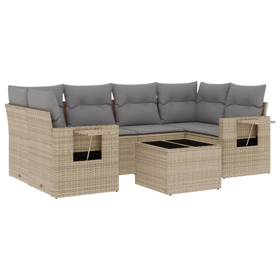 Salon de jardin avec coussins 7 pcs beige résine tressée - 2