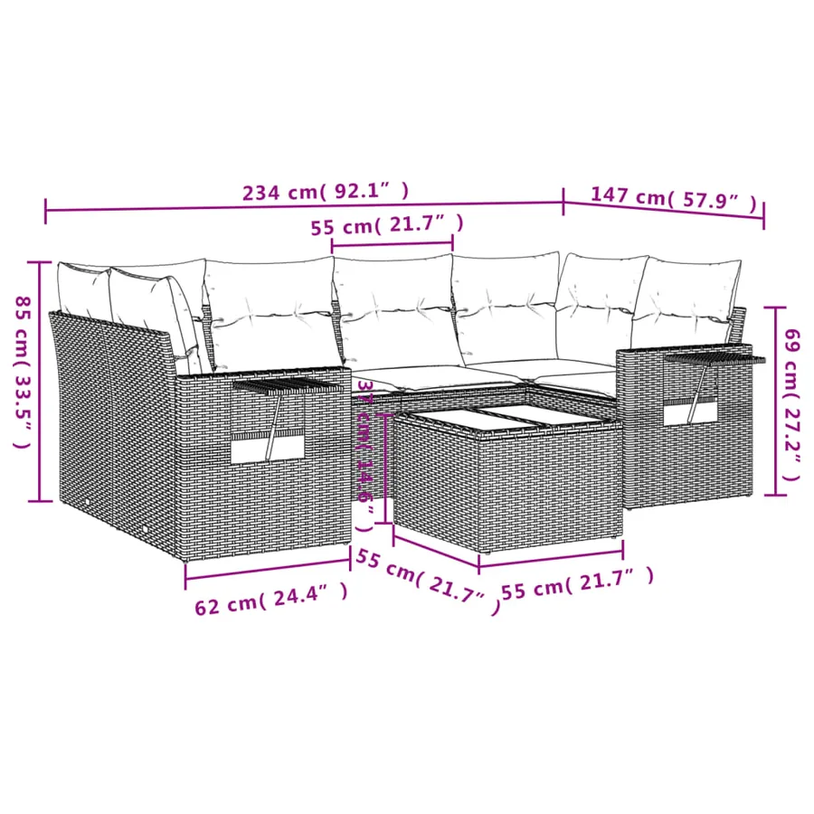 Salon de jardin avec coussins 7 pcs beige résine tressée - 3