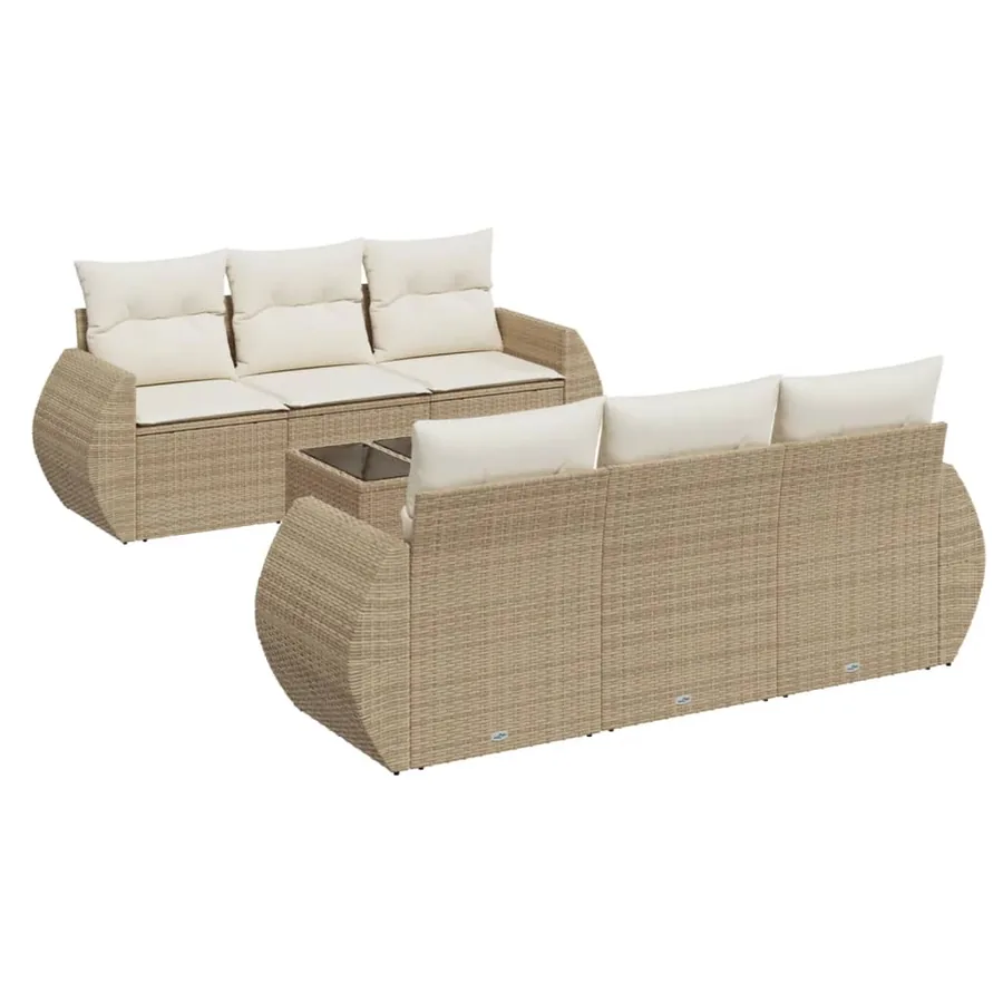 Salon de jardin avec coussins 7 pcs beige résine tressée - 2